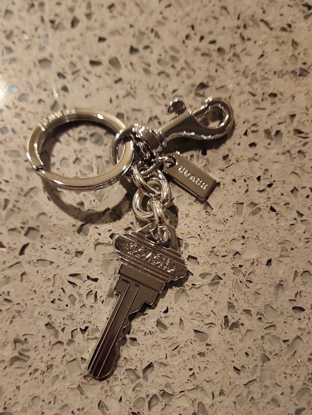 Coach Style Silver Key-Shaped Keychain with Clip - - Picture 3 of 3